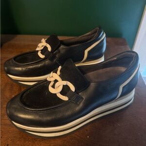 Black Platform Loafers with Cream Accents